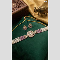 JCM Polki Kundan Stone And Pearl Meenakari Choker Necklace Set