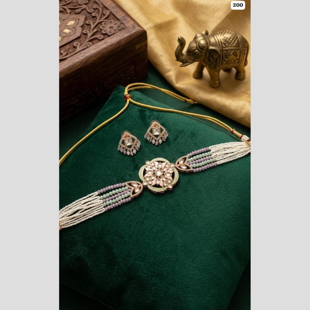 JCM Polki Kundan Stone And Pearl Meenakari Choker Necklace Set