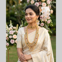 JCM Ethnic Style Pota Stone And Pearl Double Necklace Set