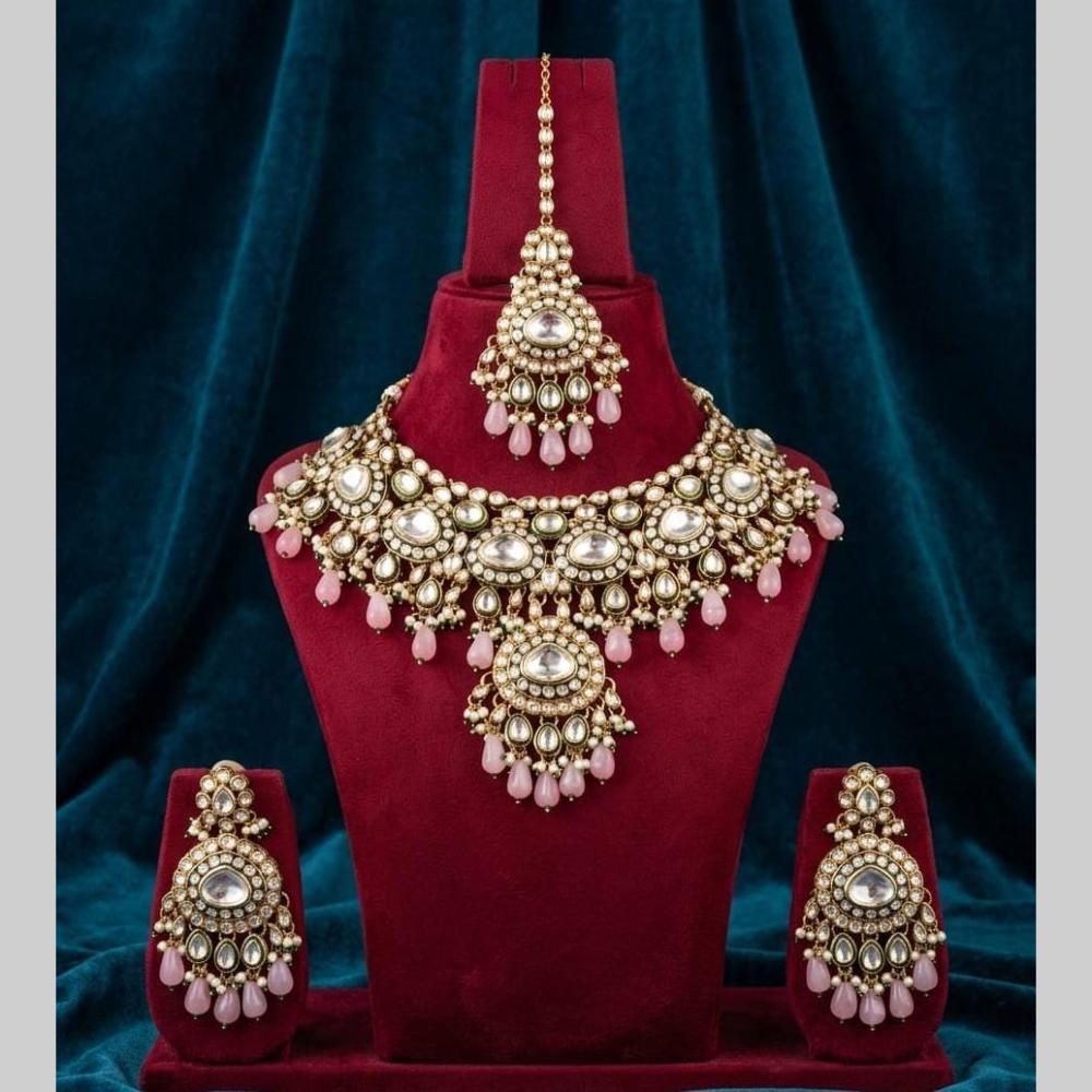 JCM Grand Kundan Stone And Beads Statement Choker Necklace Set