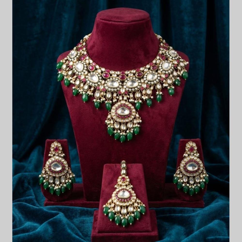 JCM Grand Kundan Stone And Beads Statement Choker Necklace Set