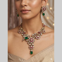 JCM Luxury Polki Kundan Stone Floral Necklace Set for Women