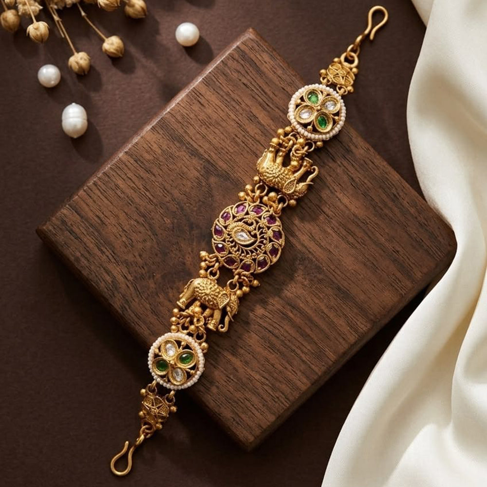 JCM Gold Plated Pota Stone And Pearl Adjustable Bracelets