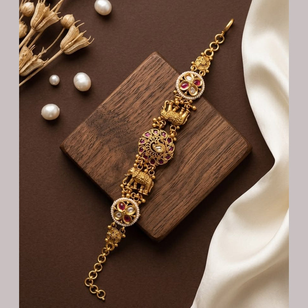 JCM Gold Plated Pota Stone And Pearl Adjustable Bracelets