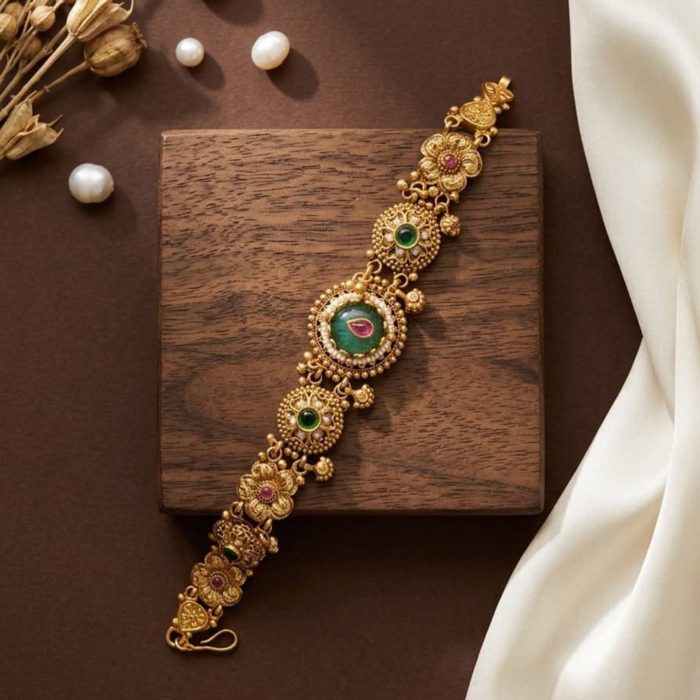 JCM Gold Plated Pota Stone And Pearl Adjustable Bracelets