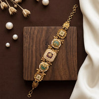 JCM Gold Plated Pota Stone And Pearl Adjustable Bracelets