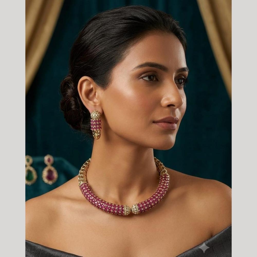 JCM Premium Party Wear Pota Stone And Austrian Stone Necklace Set