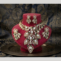 JCM Grand Peacock Design Polki Kundan And Austrian Stone Necklace Set