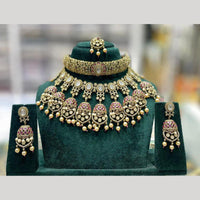 JCM Luxury Polki Kundan Stone And Pearl Choker Necklace Set 