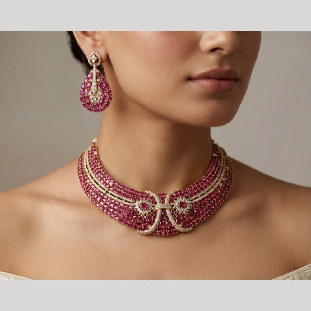 JCM Grand Design Polki Kundan And Austrian Stone Necklace Set