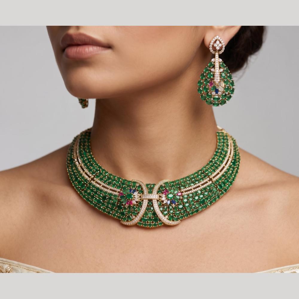 JCM Grand Design Polki Kundan And Austrian Stone Necklace Set