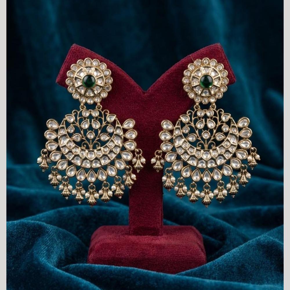 JCM Premium Polki Kundan Stone And Pearl Dangler Earrings for Women