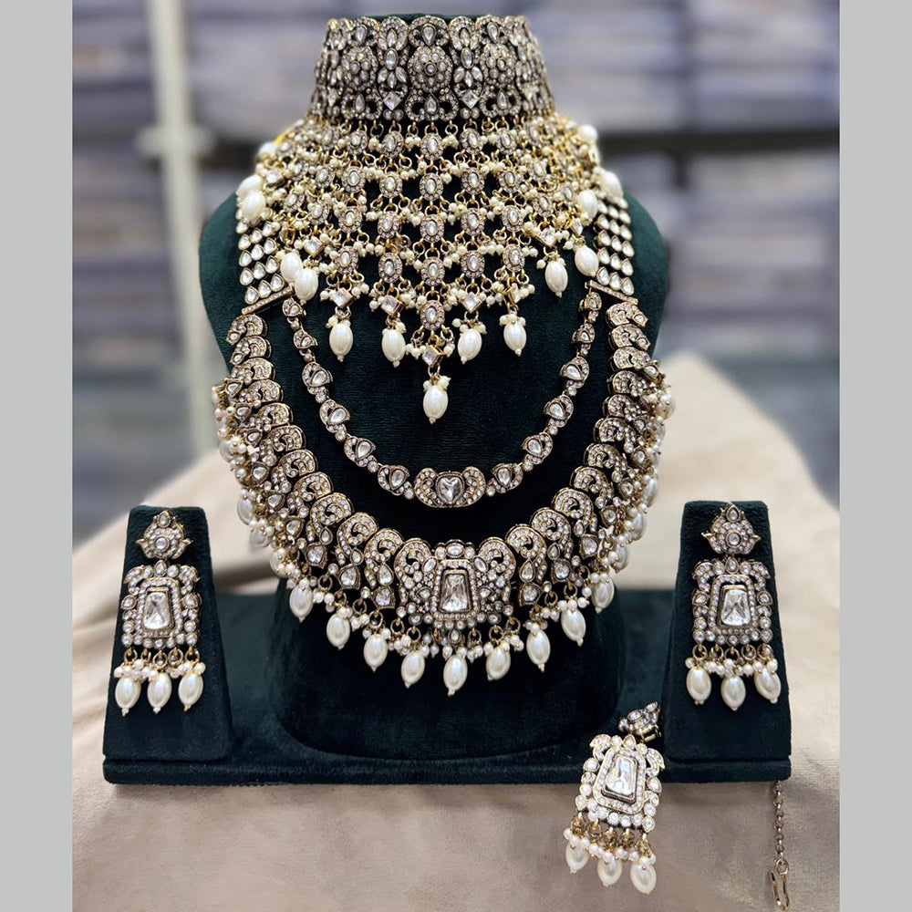 JCM Designer Polki Kundan Pearl And Beads Double Necklace Set