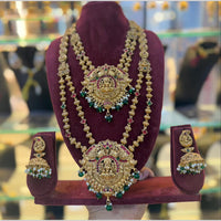 JCM South Indian Touch Pota Stone And Pearl Double Temple Necklace Set