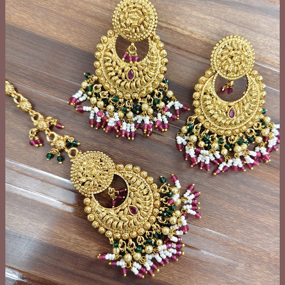 JCM Premium Pota Stone And Pearl Dangler Earrings With Maangtikka