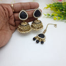 JCM Festive Pota Stone And Pearl Jhumki Earrings With Maangtikka