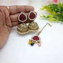 JCM Festive Pota Stone And Pearl Jhumki Earrings With Maangtikka