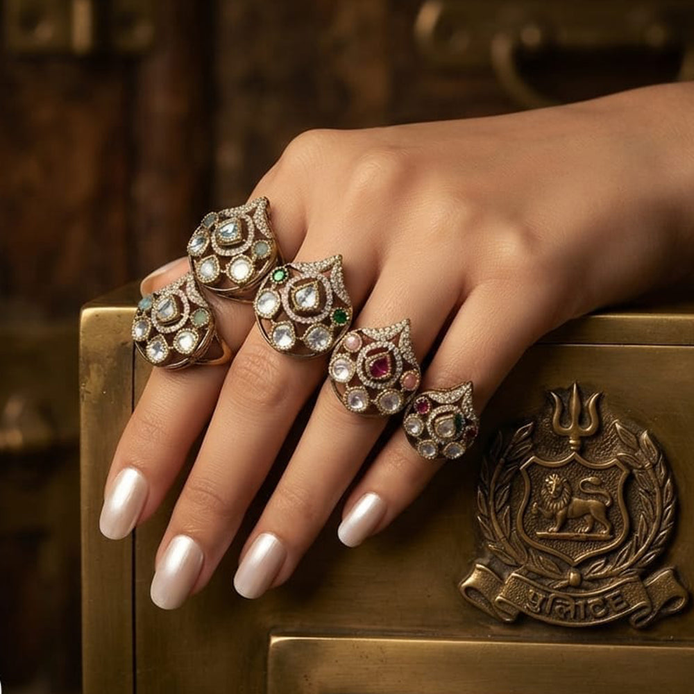 JCM Classic Royal Look Polki Kundan Stone FingerRing