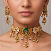 JCM Exquisite Pota Stone And Pearl Choker Necklace Set