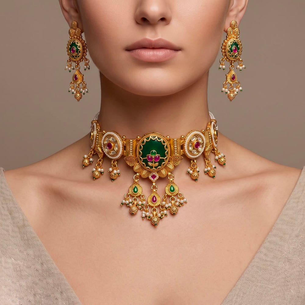 JCM Exquisite Pota Stone And Pearl Choker Necklace Set