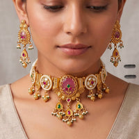 JCM Exquisite Pota Stone And Pearl Choker Necklace Set