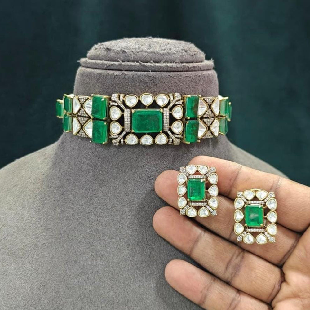 JCM Polki Kundan Stone Designer Choker Necklace Set for Women