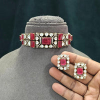 JCM Polki Kundan Stone Designer Choker Necklace Set for Women