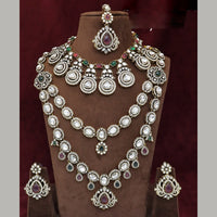 JCM Exquisite Pota Stone And Kundan Stone Double Necklace Set