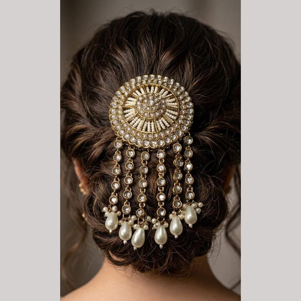 JCM Kundan Stone And Pearl Statement Hair Accessories