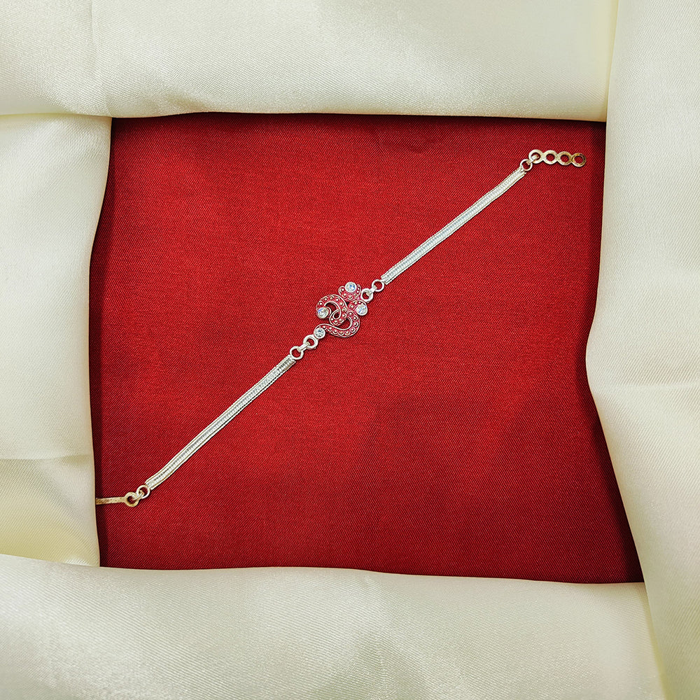 JCM Silver Tone Designer Meenakari Work Rakhi