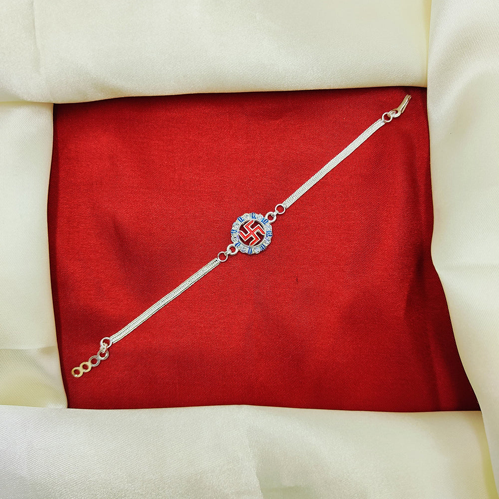 JCM Silver Tone Designer Meenakari Work Rakhi