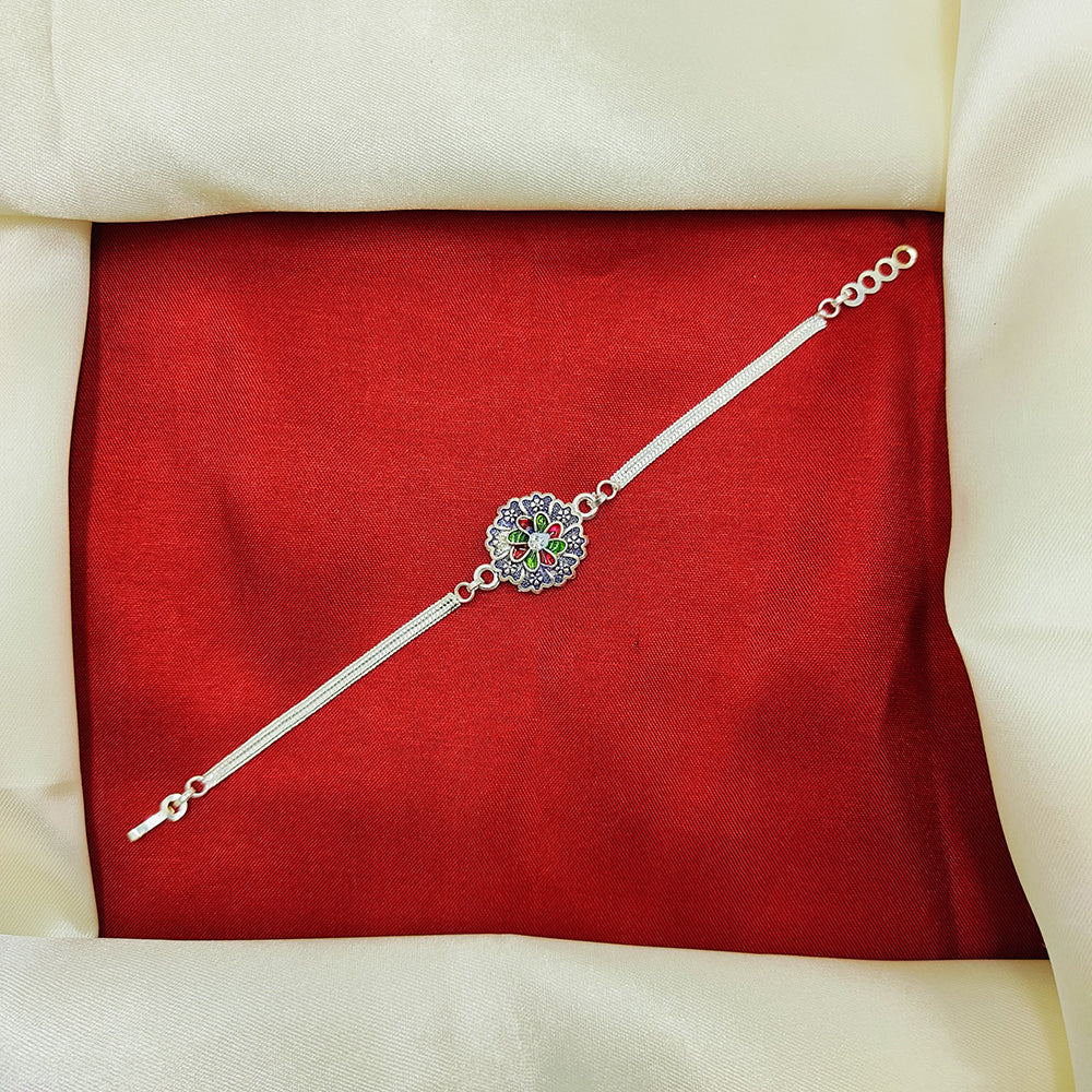 JCM Silver Tone Designer Meenakari Work Rakhi