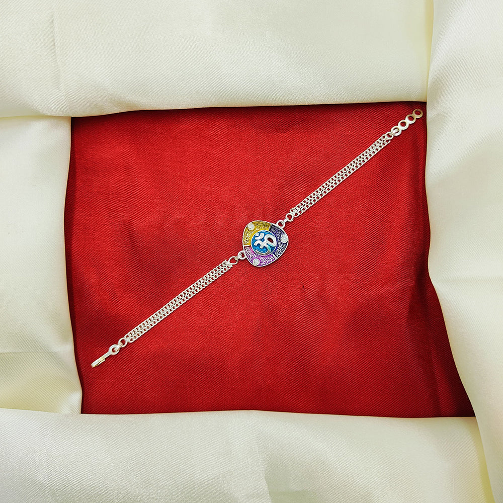 JCM Silver Tone Designer Meenakari Work Rakhi