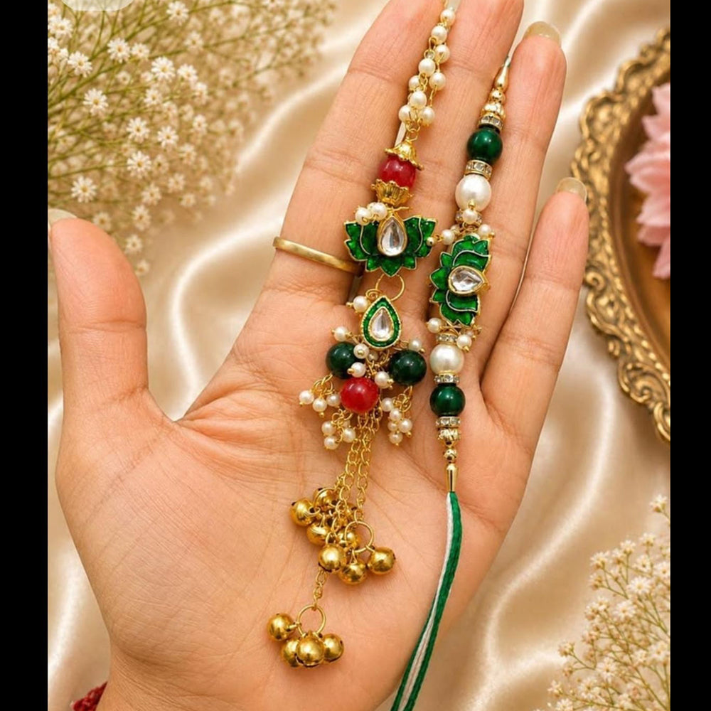 JCM Kundan Stone And Beads Bhaiya And Bhabhi Rakhi Combo