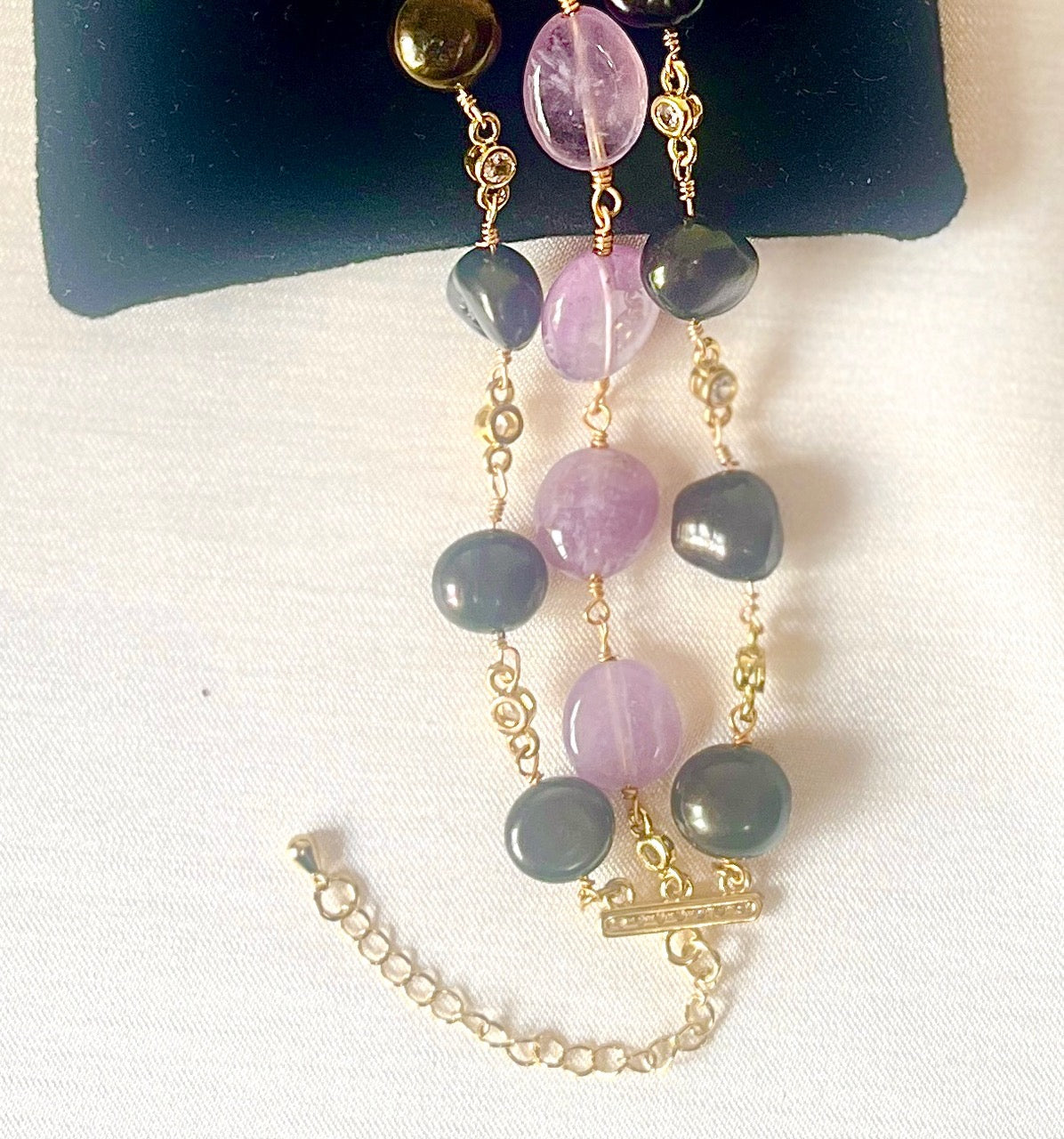 Jewel Treatzz 3 Line Amethyst & Enameld Pearls Gold Plated Bracelet