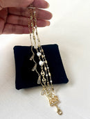Jewel Treatzz Adorable Everyday Wear 3 Line Gold Plated Pearl Link Chain With Dangling Baguettes Fashion Bracelet