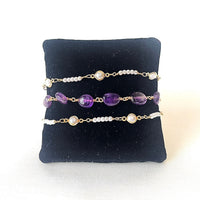Jewel Treatzz Beautiful & Dainty Everyday Wear 3 Line Amethyst & Pearls Gold Plated Fashion Bracelet  