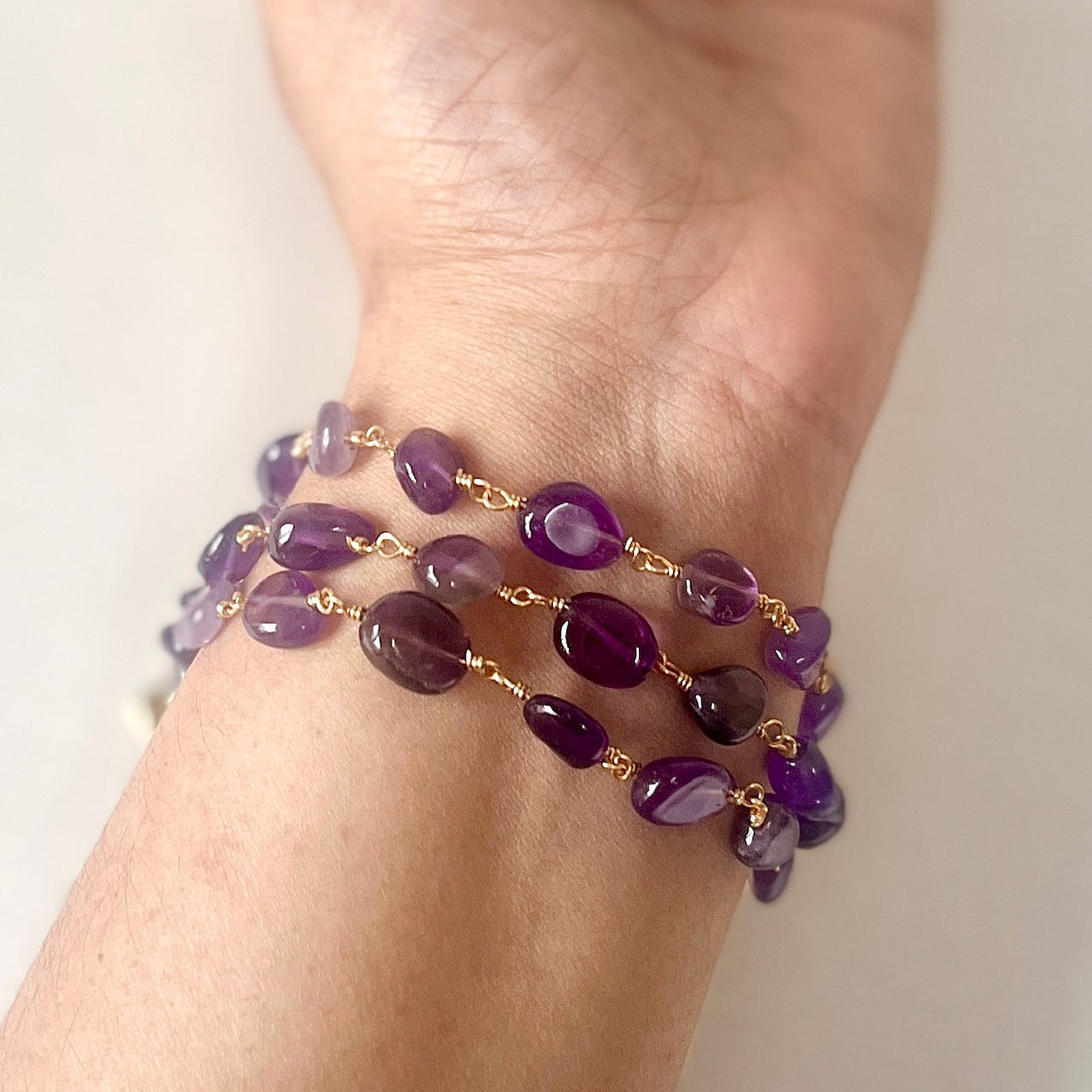 Jewel Treatzz Beautiful Everyday Wear Gold Plated 3 Line Amethyst Bracelet