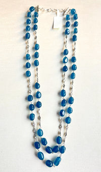 Jewel Treatzz Blue Aventurine Rhodium Finished CZ Layered Necklace