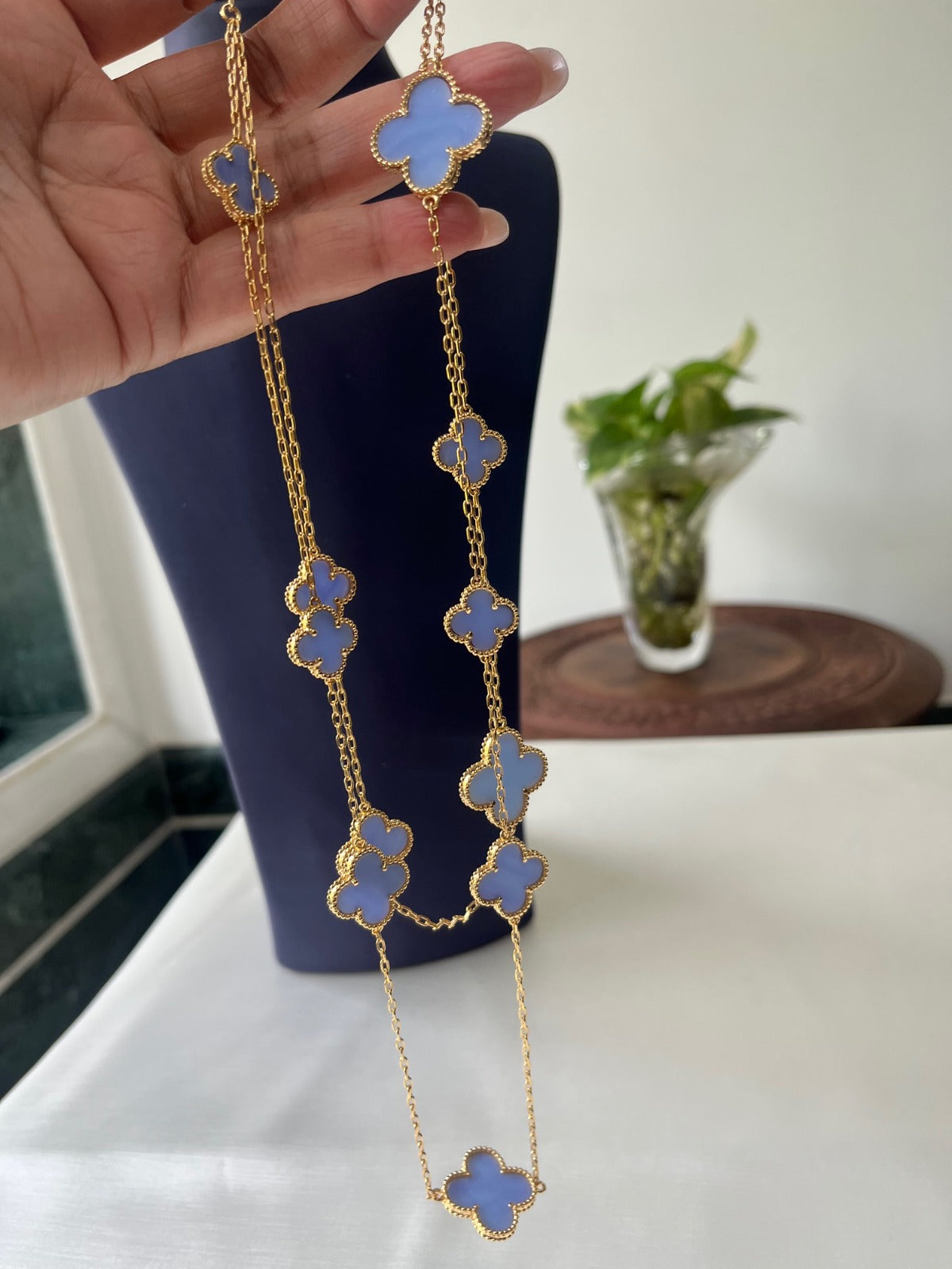 Jewel Treatzz Gold Plated Blue Clover Flower Layered Necklace