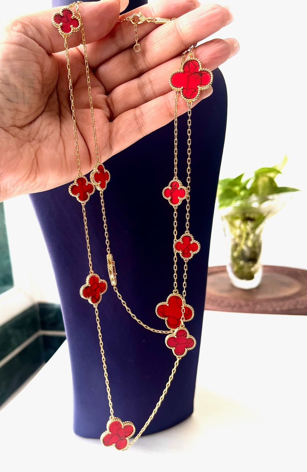 Jewel Treatzz Gold Plated Red Clover Flower Layered Necklace