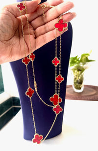 Jewel Treatzz Gold Plated Red Clover Flower Layered Necklace
