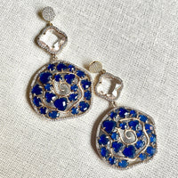 Jewel Treatzz Irregular Shaped Blue Doublet Stone, Transparent Four Petal Clover Flower And CZ Stone  Gold Plated Chandlelier Earrings
