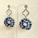 Jewel Treatzz Irregular Shaped Blue Doublet Stone, Transparent Four Petal Clover Flower And CZ Stone  Gold Plated Chandlelier Earrings