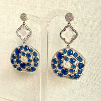 Jewel Treatzz Irregular Shaped Blue Doublet Stone, Transparent Four Petal Clover Flower And CZ Stone  Gold Plated Chandlelier Earrings