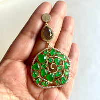 Jewel Treatzz Irregular Shaped Green Doublet Stone Pear, Shapes Labradorite And CZ Stone Gold Plated Chandelier Earrings