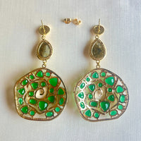 Jewel Treatzz Irregular Shaped Green Doublet Stone Pear, Shapes Labradorite And CZ Stone Gold Plated Chandelier Earrings