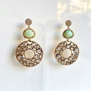 Jewel Treatzz Irregular Shaped Red Doublet Stone, Pear Shaped Labradorite And CZ Stone Gold Plated Chandelier Earrings