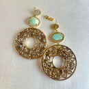 Jewel Treatzz Irregular Shaped Red Doublet Stone, Pear Shaped Labradorite And CZ Stone Gold Plated Chandelier Earrings