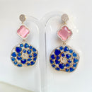 Jewel Treatzz Irregular Shapes Mokka Doublet Stone, Opaque AquaMarine Oval Natural Stone And CZ Stones Gold Plated Chandelier Earrings